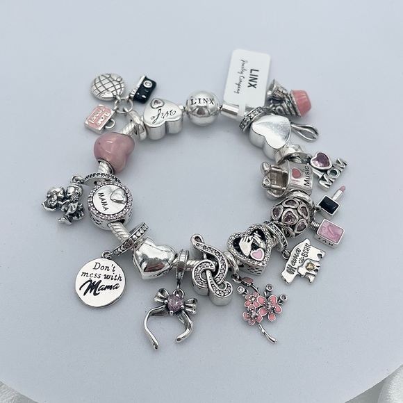 Linx Snake Chain Bracelet with Pink Mom and Wife Themed Charms